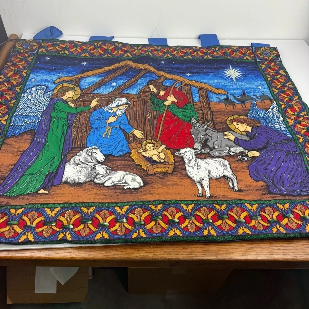Christmas Nativity VIP Cranston Print Works Wall Hanging with Glitter Paint